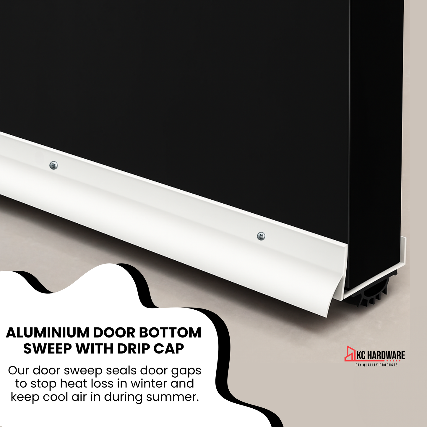 Aluminum U-Shaped Door Bottom Sweep with Drip Cap, 1 3/4" Width