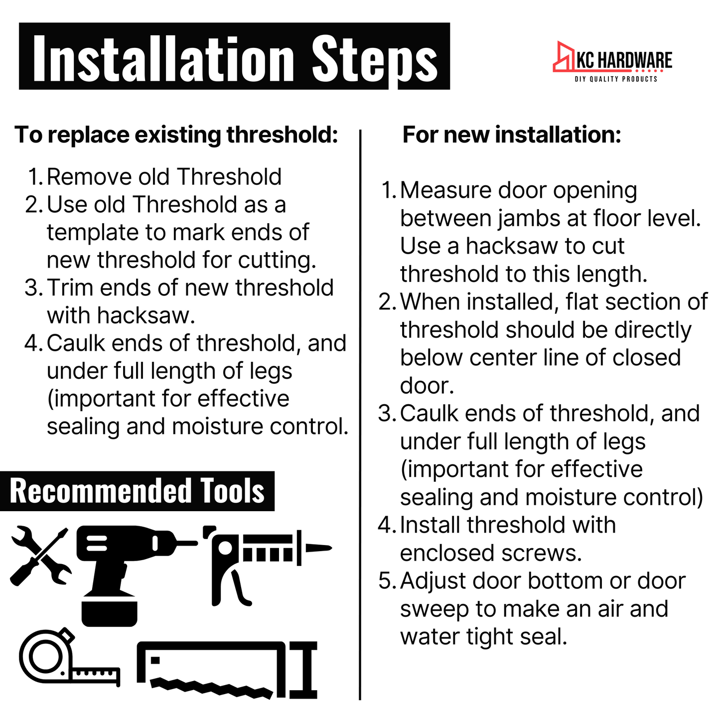KC Hardware Aluminum Door Threshold- Transition Strip and Door Saddle Thresholds for Exterior and Front Doors- 4" Wide 1/2" Height - Black Anodized