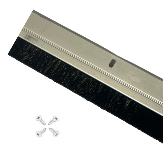 Aluminum Door Brush Sweep 7/8" Silver with Black Brush, 36"