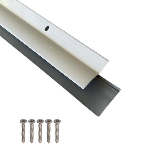 Aluminum Door Bottom Sweep with Rain Drip Cap, White/Grey, 36"