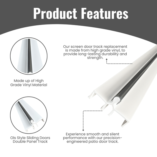 Old Style Sliding Glass Door Track Double Panel Track, Sliding Door Bottom Track, Screen Door Track Repair Rail - White