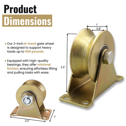 KC Hardware Stainless Steel U-Groove Wheel Pulley, Sliding Gate Rollers with Brackets, Rolling Gate Wheels, Heavy Duty Rigid Rollers for Inverted Track- 2 Inch, Load Capacity 660 LB, Pack of 8