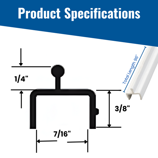 White Vinyl Sliding Door Track, 7/16" Channel - 48", 72", 96" | 72" Special Deal — Was $56.00, Now $52.99
