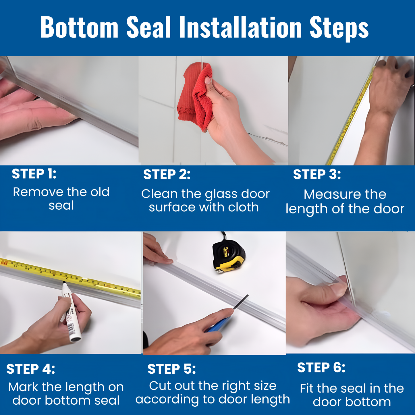Frameless Shower Door Kit Side H 72'' + Bottom Seals Strips with Drip Rail 40''- Ultimate Kit for Shower Leaks (1/4'' Thickness (6mm)) Clear