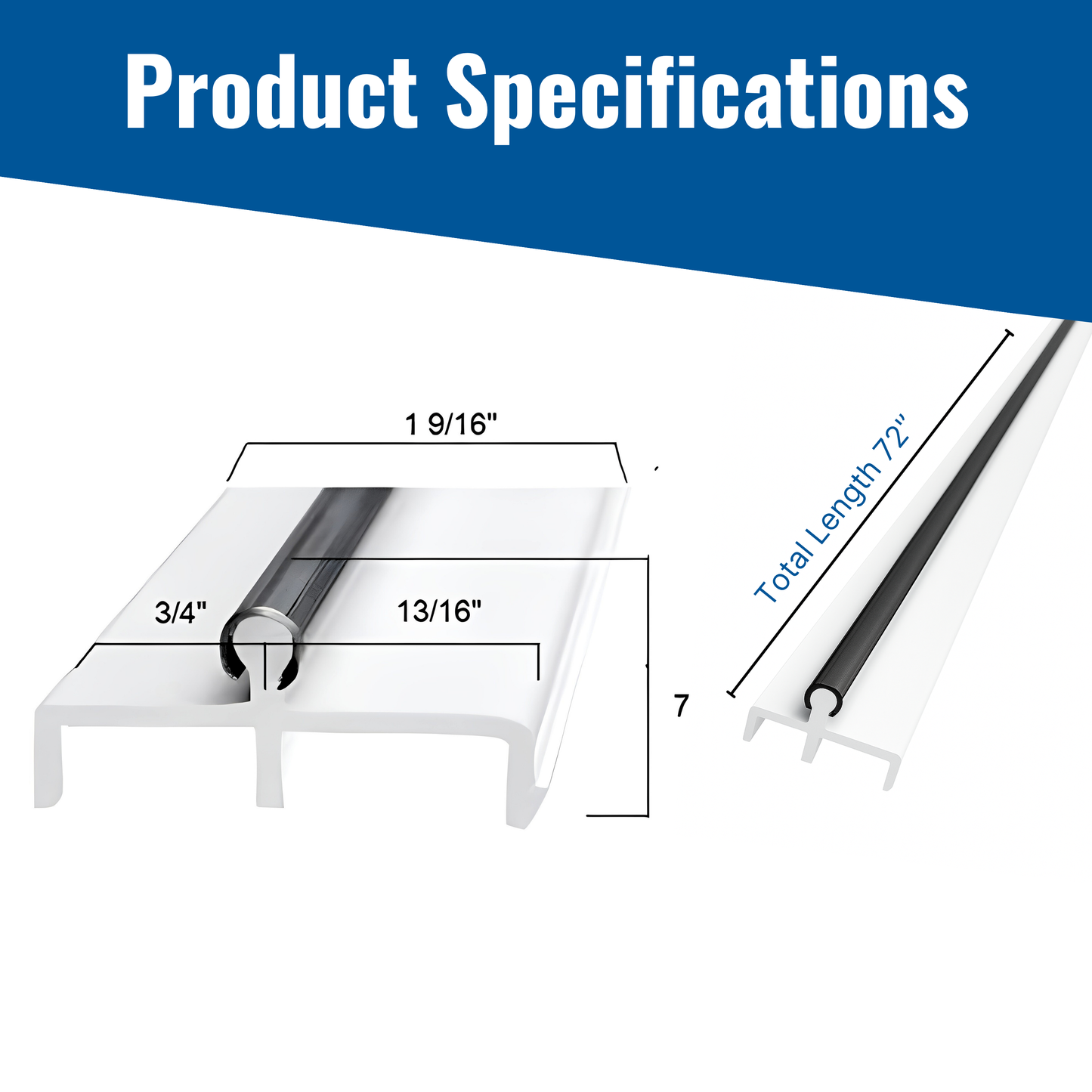 White Vinyl Double Panel Sliding Door Track w/ Stainless Cover 60 in 72 in 96 in