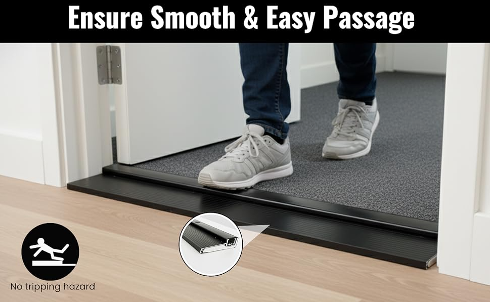 Aluminum Adjustable Exterior Door Threshold, Black, 36 in Length
