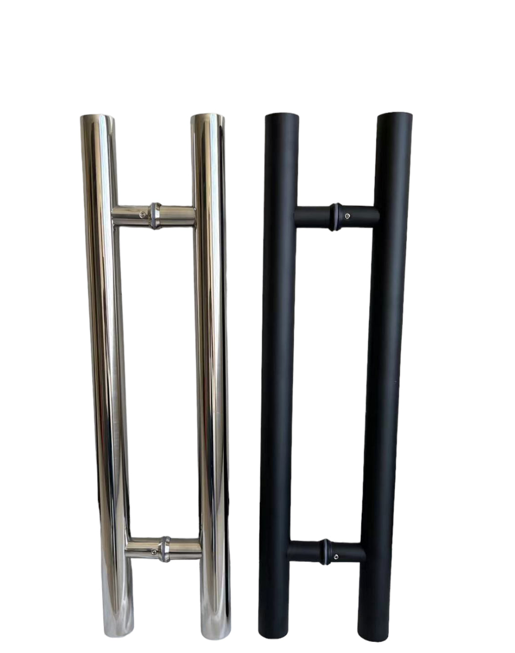 Black Stainless Steel Round H-Shaped Push Pull Door Handles, Double Sided Door Pulls, Commercial Pull Door Handle for Sliding Doors and Entry Glass Doors- 24 Inch.