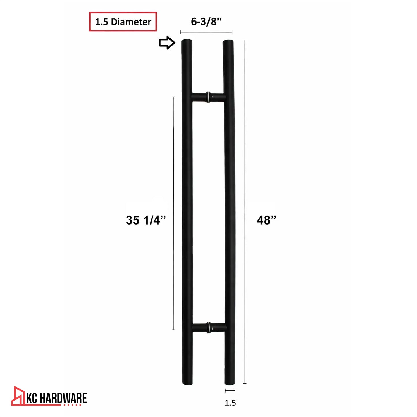 Matte Black Stainless Steel H-Shaped Push Pull Door Handles 24", 36", and 48"