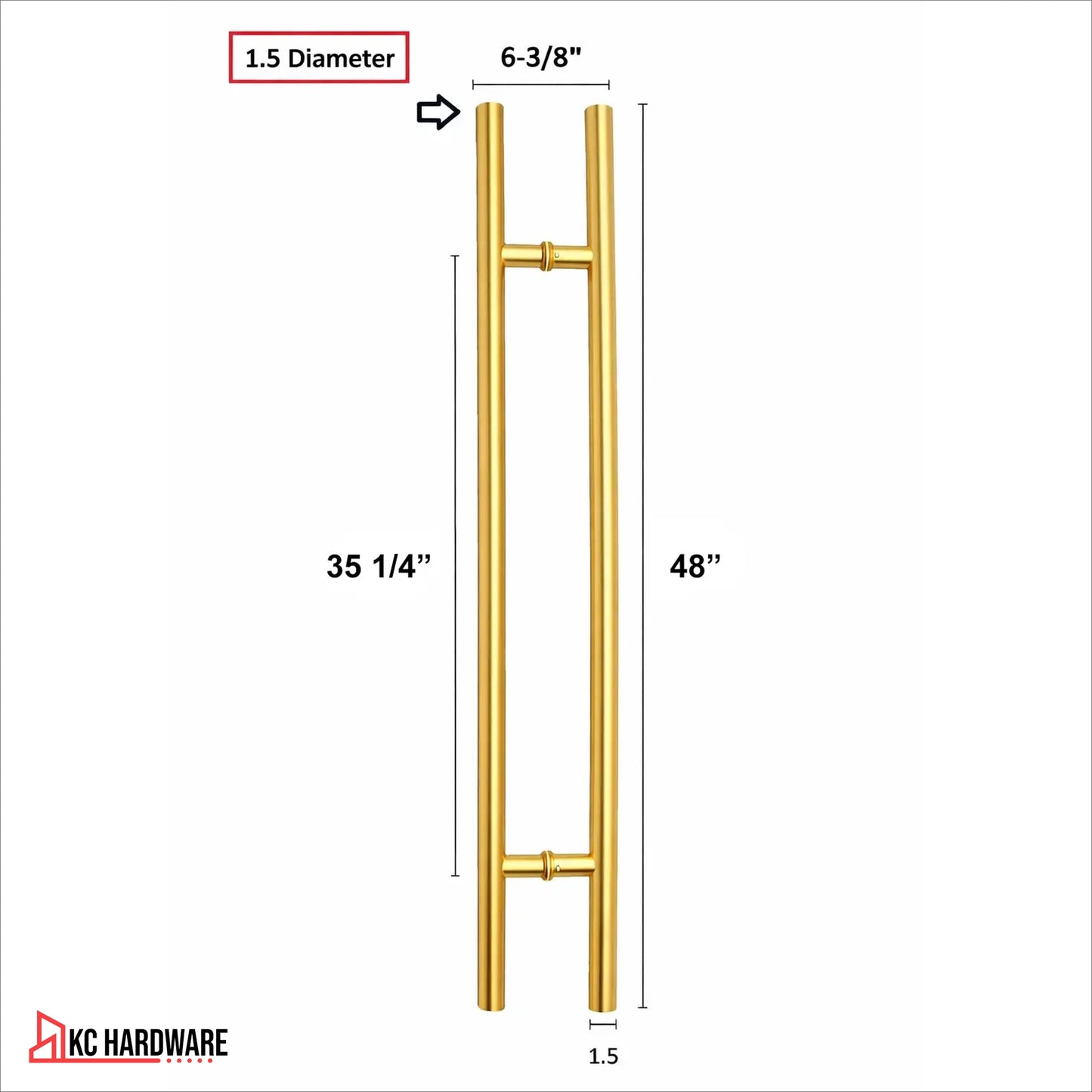 Polished Gold Stainless Steel H Pull Door Handles, 36" & 48"