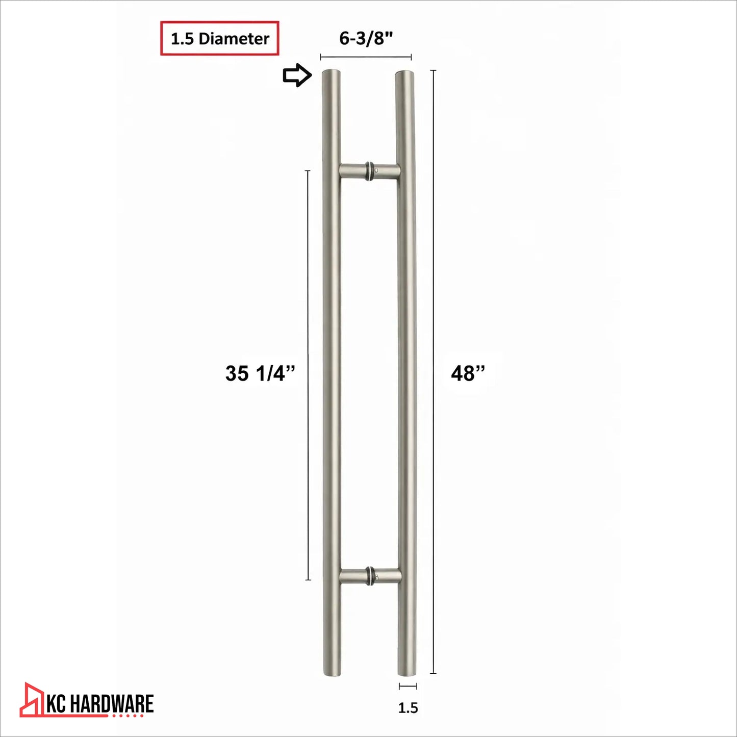Stainless Steel Double-Sided Pull Door Handle Chrome Nickel 24 in, 36 in, 48 in