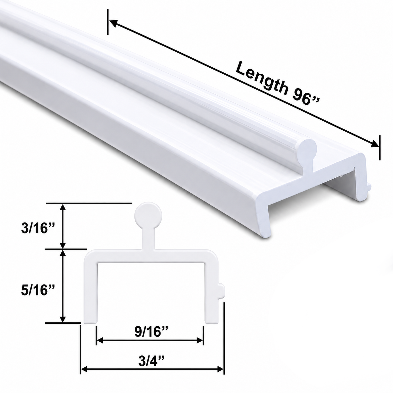 72 In & 96 In Lengths | 3/4 In Wide Sliding Screen Door Bottom Track Replacement - White Vinyl