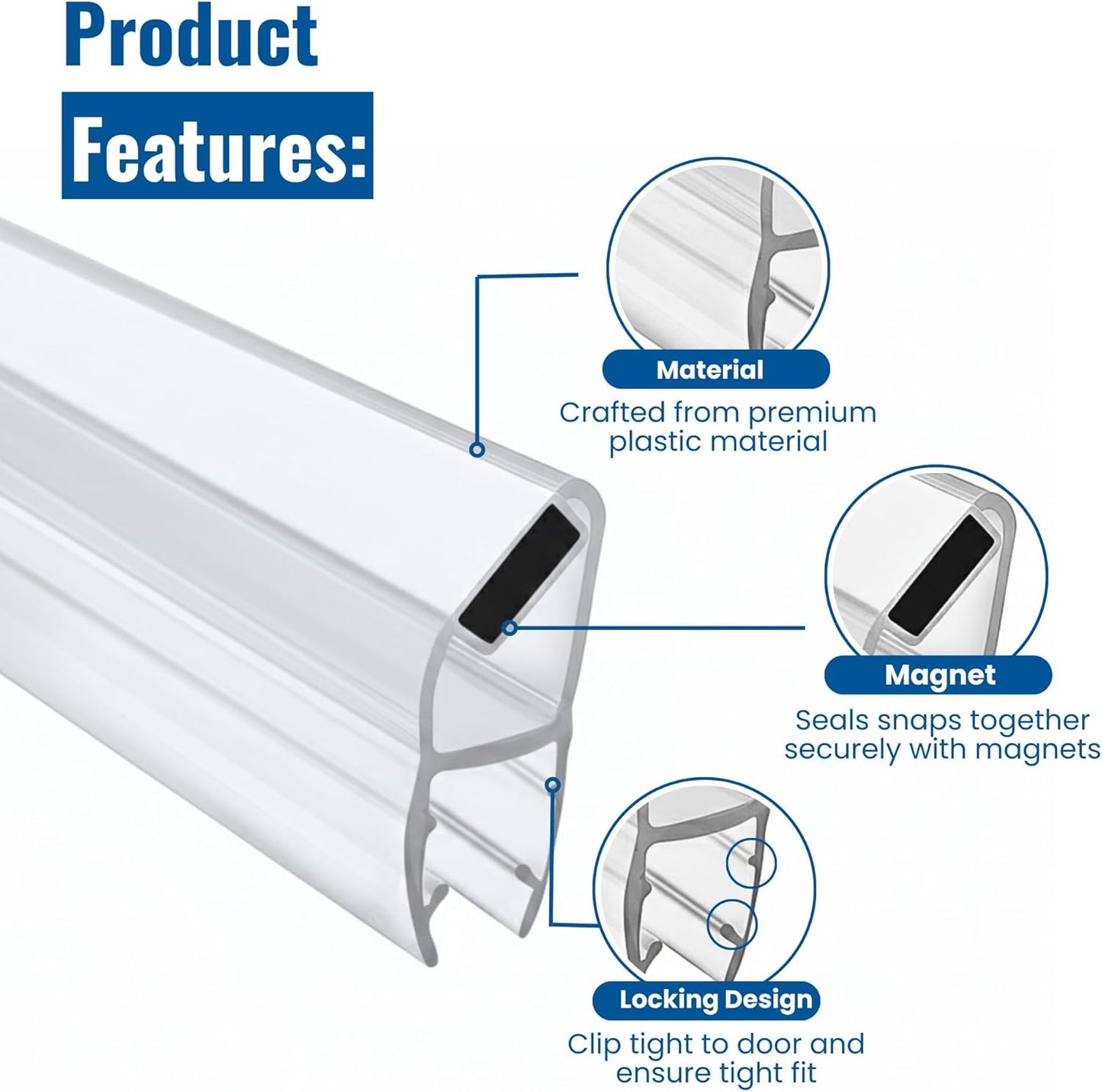 95 in Magnetic Shower Door Side Seal for 3/8 in Glass Doors Set Of 2