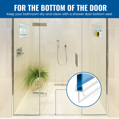 KC Hardware 48 Inch Frameless Shower Door Bottom Seal Strip for 1/4 inch (6-8mm) Glass Thickness- Stops Water Leakage & Leaks- Ultra Clear