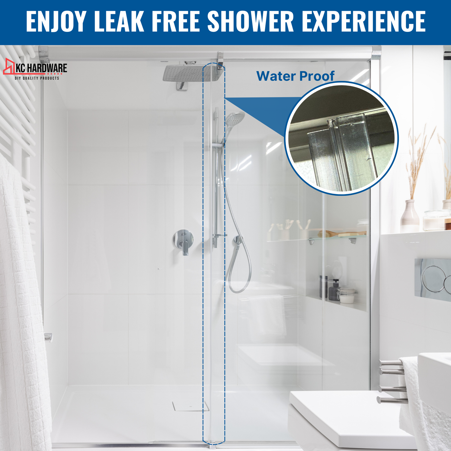 CBW Frameless Shower Door Side Seal Strip H-Type 180 Degree 72'' Length, Clear (1/4'' Glass)