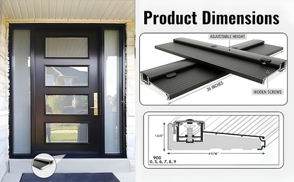 KC Hardware Exterior Door Threshold 4 9/16" Outdoor Swing Black Threshold Heavy Duty Adjustable Aluminum Door Sill Pan for Weatherproof & Easy Install for Residential/Commercial Use- 36" Length