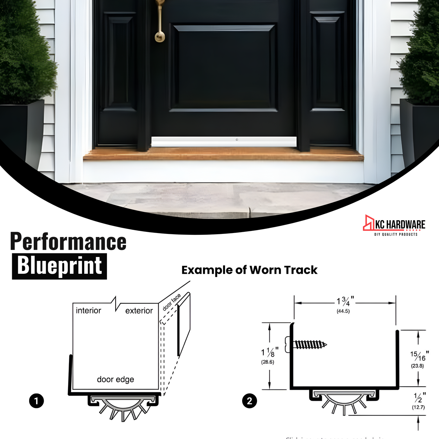 Aluminum U-Shaped Door Bottom Sweep with Drip Cap, 1 3/4" Width