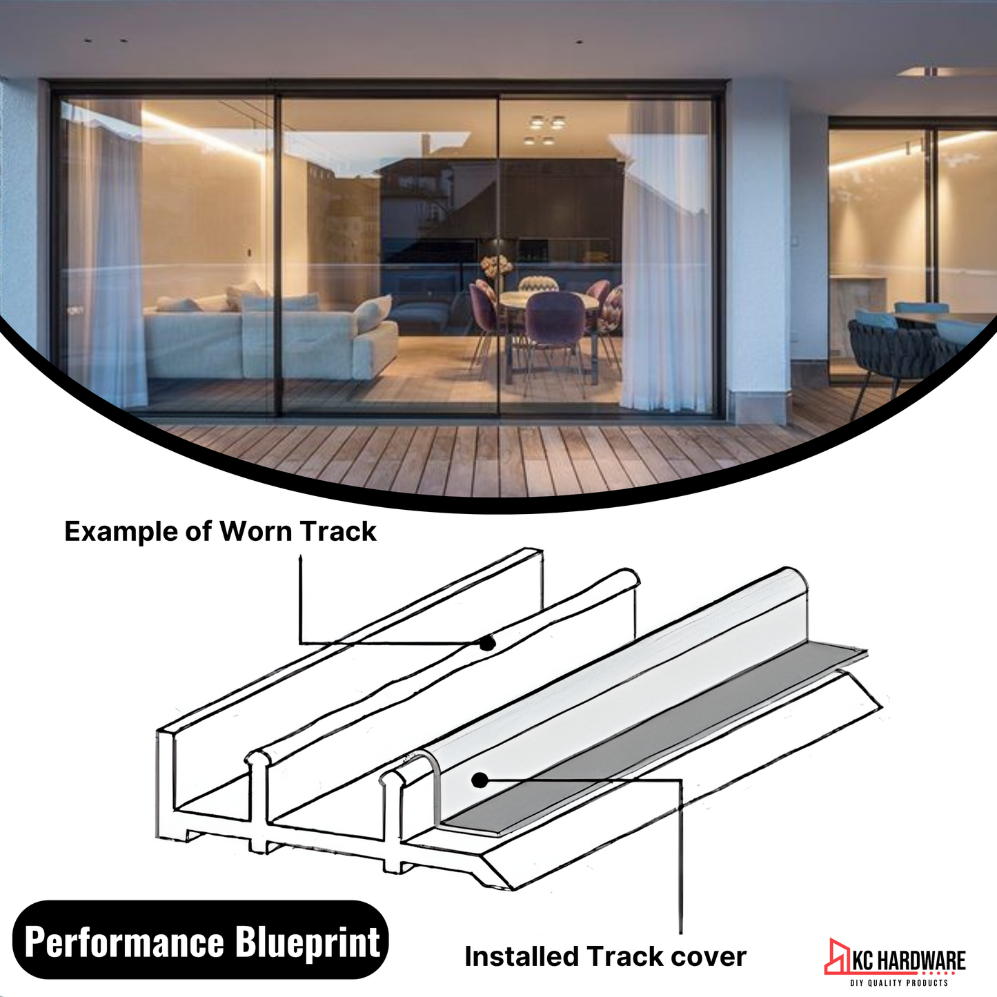 KC Hardware Stainless Steel Sliding Glass Door Screw Down Track, Inverted V Bottom Track for Sliding Screen Doors- Satin Anodized