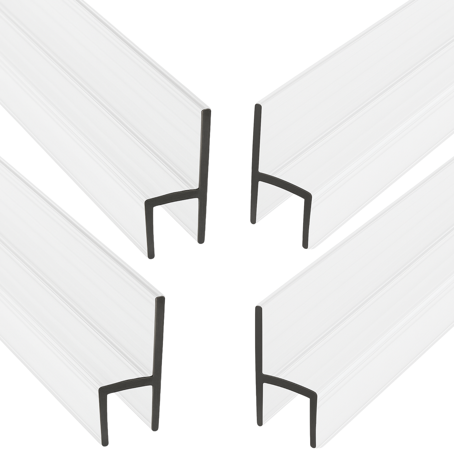 CBW Frameless Shower Door Side Seal Strip H-Type 180 Degree 72'' Length, Clear (1/2'' Glass)