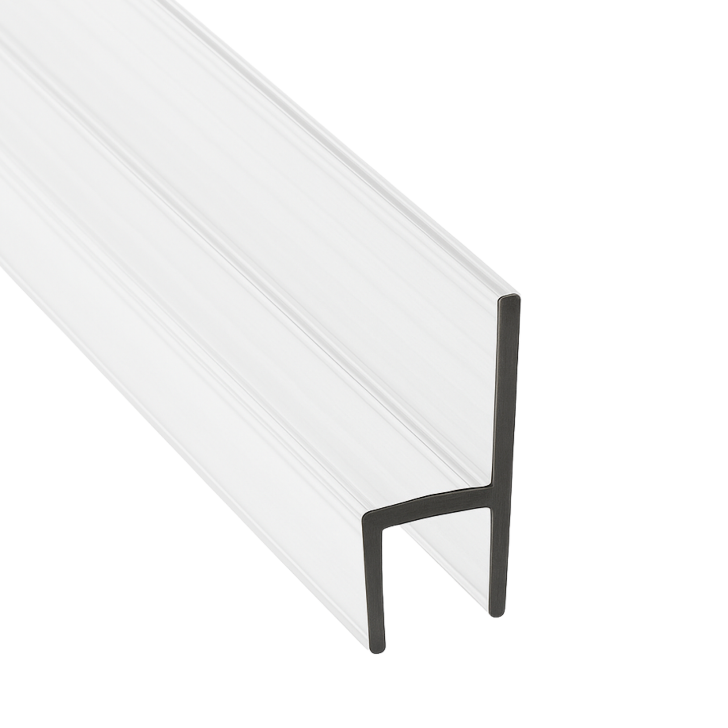 CBW Frameless Shower Door Side Seal Strip H-Type 180 Degree 72'' Length, Clear (3/8'' Glass)