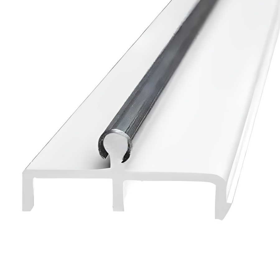 White Vinyl Double Panel Sliding Door Track w/ Stainless Cover 60 in 72 in 96 in