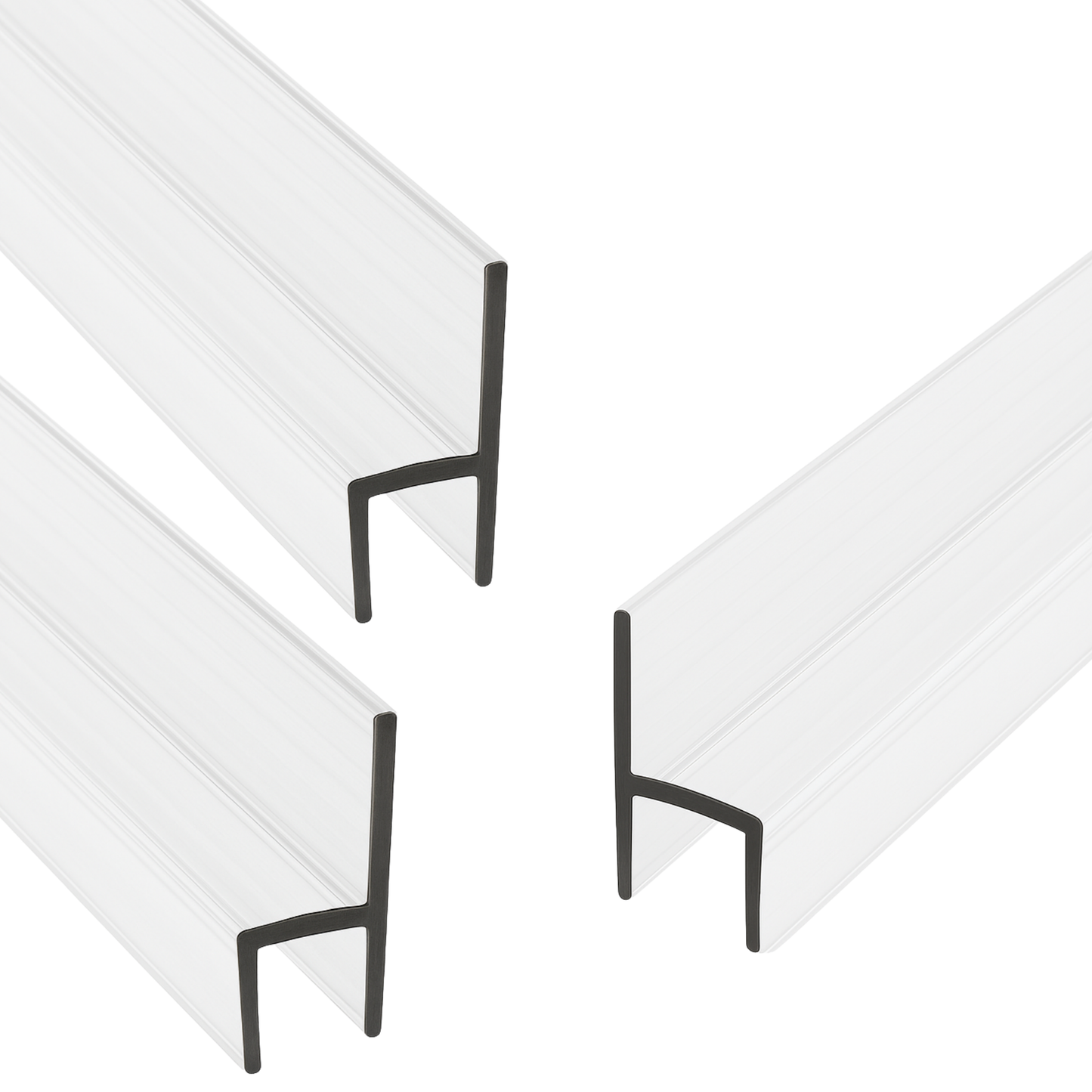 CBW Frameless Shower Door Side Seal Strip H-Type 180 Degree 72'' Length, Clear (1/2'' Glass)