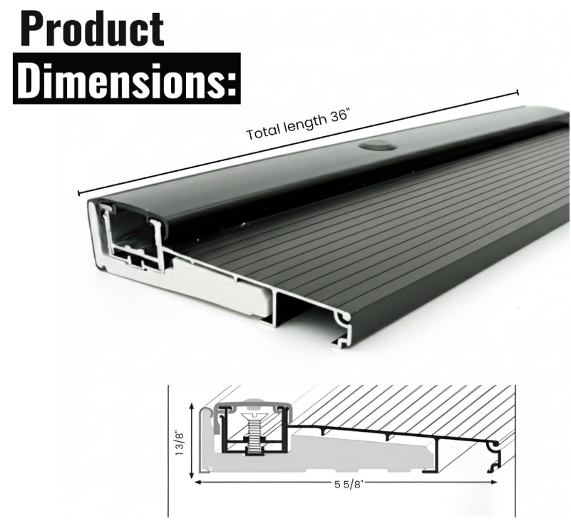 32", 36", 60" & 72" Black Adjustable Aluminum Door Threshold with Hidden Screws