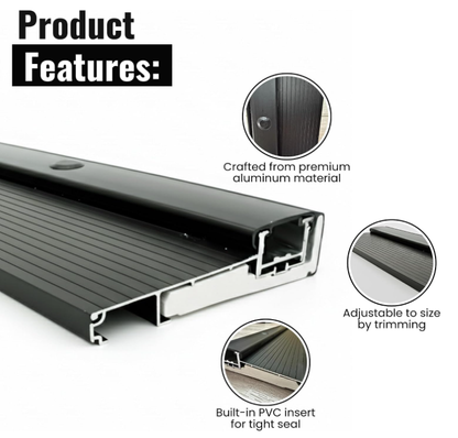 32", 36", 60" & 72" Black Adjustable Aluminum Door Threshold with Hidden Screws
