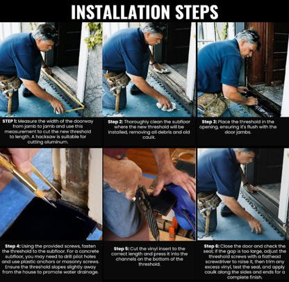 32", 36", 60" & 72" Black Adjustable Aluminum Door Threshold with Hidden Screws