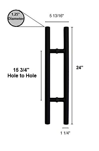 Black Stainless Steel Round H-Shaped Push Pull Door Handles, Double Sided Door Pulls, Commercial Pull Door Handle for Sliding Doors and Entry Glass Doors- 24 Inch.