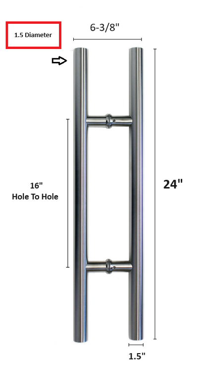 Brush Nickel Stainless Steel Round H-Shaped Push Pull Door Handles, Double Sided Door Pulls, Commercial Pull Door Handle for Sliding Doors and Entry Glass Doors- 24 Inch.