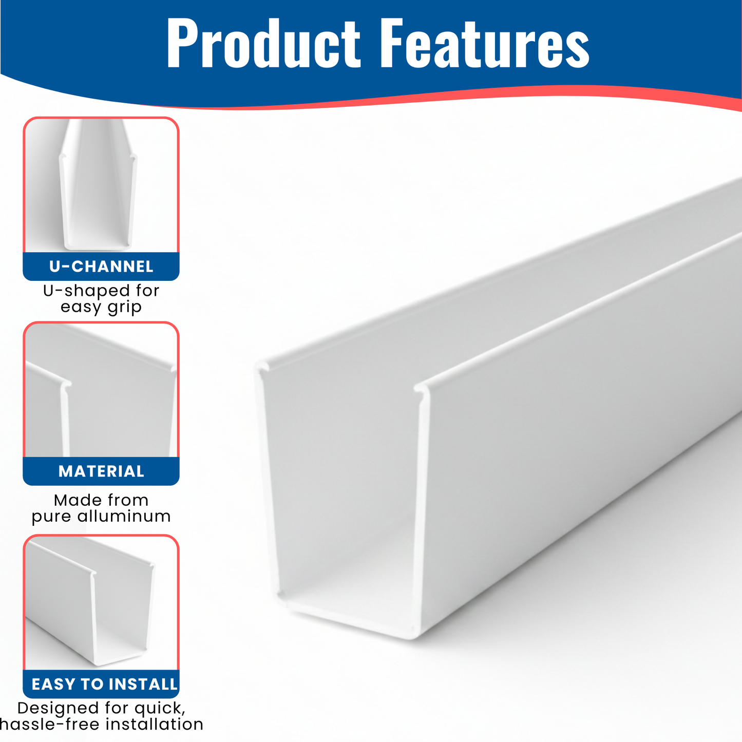 KC Hardware Aluminum Side U Channel Frame 5/8" Wide x 1/2" Tall for Sliding Screen Door, Weather Resistant Sliding Screen Patio Door Channel - White, 95" (Pack of 1)