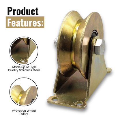 2 Inch Stainless Steel V-Groove Wheel Pulley, Sliding Gate Rollers with Brackets, Heavy Duty Rigid Rolling Gate Wheels for Inverted Track- Load Capacity 660 LB, Pack of 4