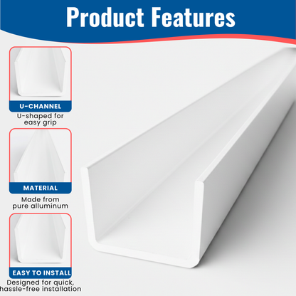 KC Hardware Aluminum Side U Channel Frame 5/8" Wide x 1/2" Tall for Sliding Screen Door, Weather Resistant Sliding Screen Patio Door Channel (White, 72" (Pack of 1)