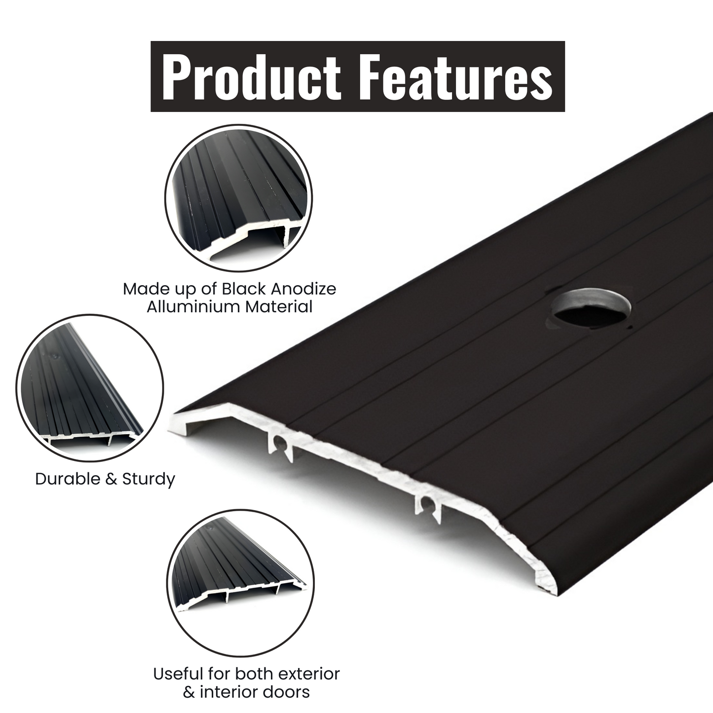 KC Hardware Aluminum Door Threshold- Transition Strip and Door Saddle Thresholds for Exterior and Front Doors- 4" Wide 1/2" Height - Black Anodized