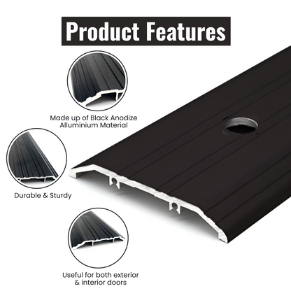 KC Hardware Aluminum Door Threshold- Transition Strip and Door Saddle Thresholds for Exterior and Front Doors- 4" Wide 1/2" Height - Black Anodized