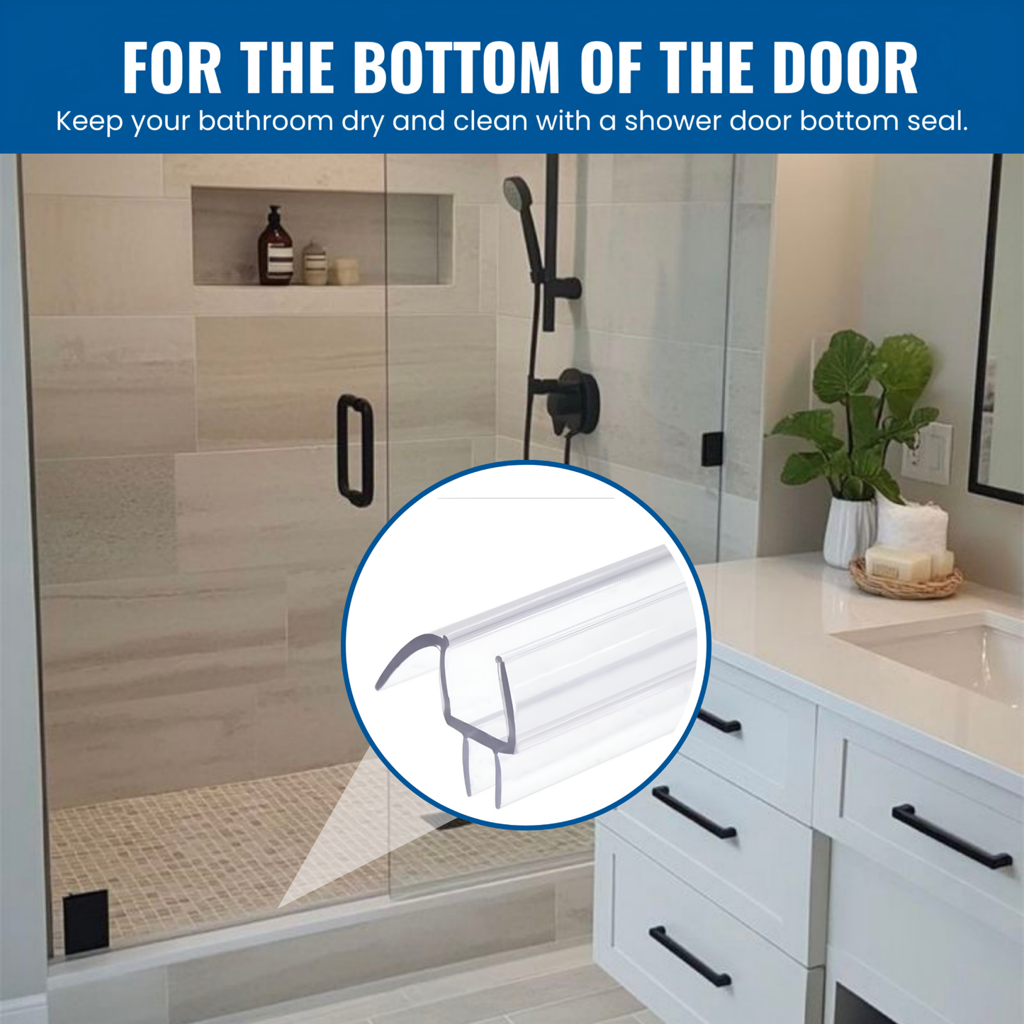 KC Hardware Frameless Shower Door Bottom Seal Strip with Drip Rail - Shower Door Seal Sweep for 3/8 Inch Thick Glass - Acts as a Leak Guard to Prevent Water Leaks - 36 Inch - Ultra Clear