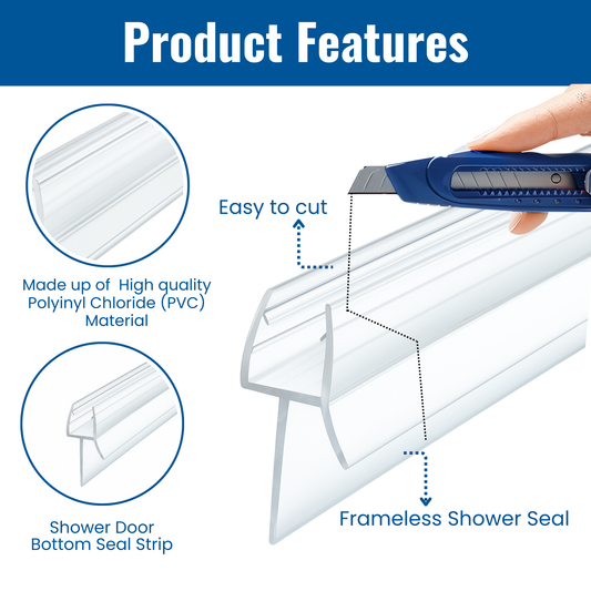 KC Hardware 48 Inch Frameless Shower Door Bottom Seal Strip for 1/4 inch (6-8mm) Glass Thickness- Stops Water Leakage & Leaks- Ultra Clear