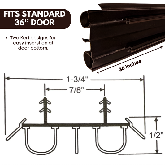 KC Hardware Vinyl Door Bottom Sweep with Notched Kerfs, Weather Stripping Seal, Under Door Seal for Front and Exterior Doors, 7/8" Width, Dark Brown (36 Inch)