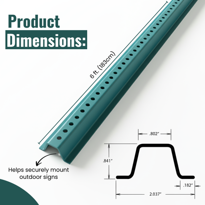 KC Hardware U-Channel Sign Post, Medium Weight | 6' Tall Baked Enamel Steel Post - Pack of 3