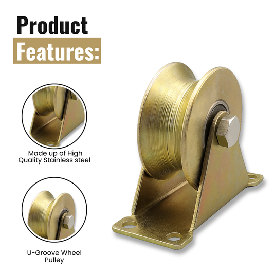 KC Hardware Stainless Steel U-Groove Wheel Pulley, Sliding Gate Rollers with Brackets, Rolling Gate Wheels, Heavy Duty Rigid Rollers for Inverted Track- 2 Inch, Load Capacity 660 LB