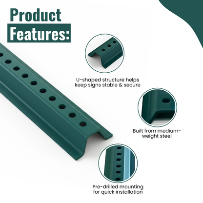 KC Hardware U-Channel Sign Post, Medium Weight | 6' Tall Baked Enamel Steel Post - Pack of 3