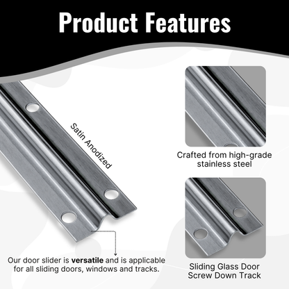 KC Hardware Stainless Steel Sliding Glass Door Screw Down Track, Inverted V Bottom Track for Sliding Screen Doors- Satin Anodized