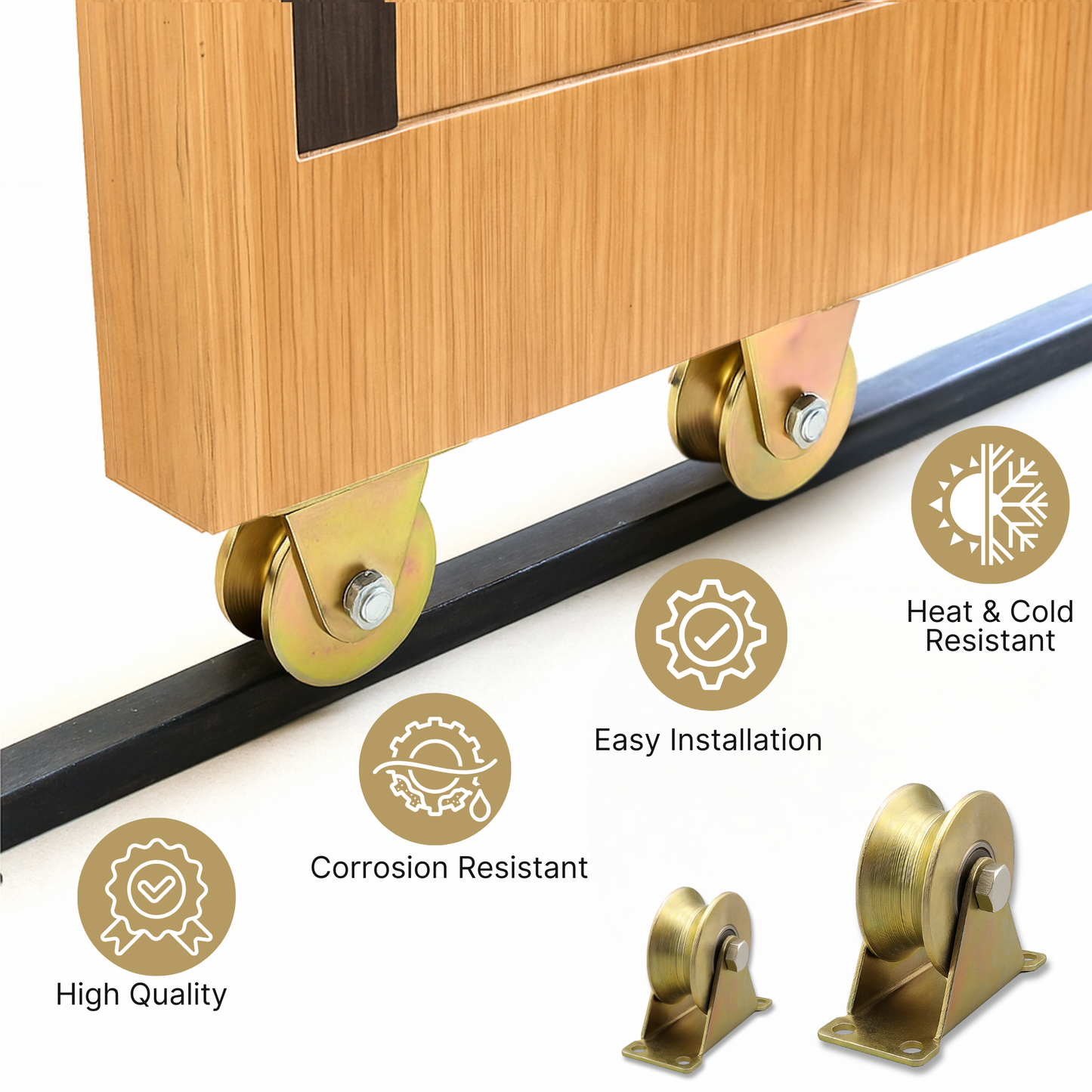 KC Hardware Stainless Steel U-Groove Wheel Pulley, Sliding Gate Rollers with Brackets, Rolling Gate Wheels, Heavy Duty Rigid Rollers for Inverted Track- 2 Inch, Load Capacity 660 LB