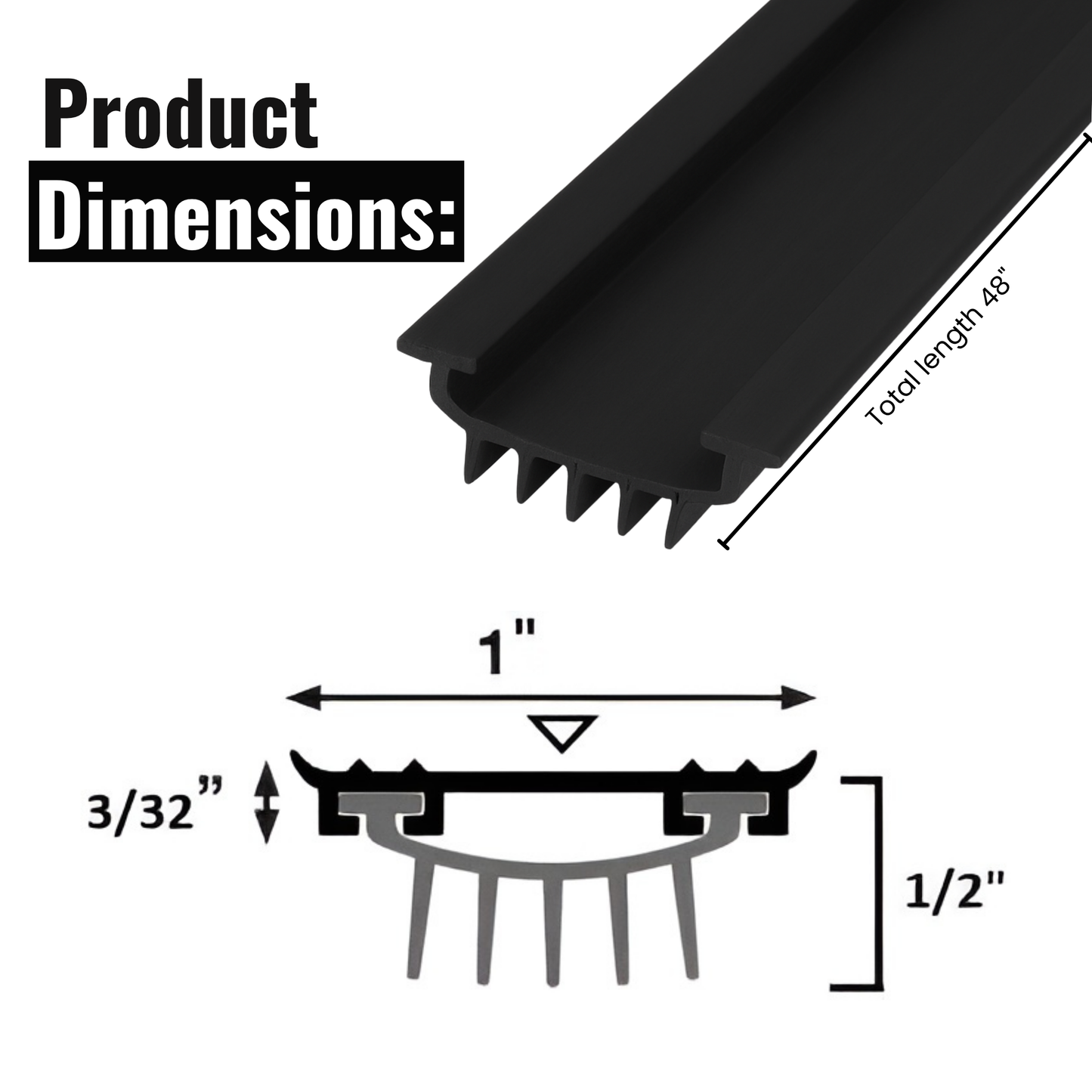 KC Hardware U Shaped Rubber Door Bottom Sweep| Weather Stripping Door Seal Bottom for Front Door Bottom| Under Door Seal for Exterior Doors| Black- 48 Inch