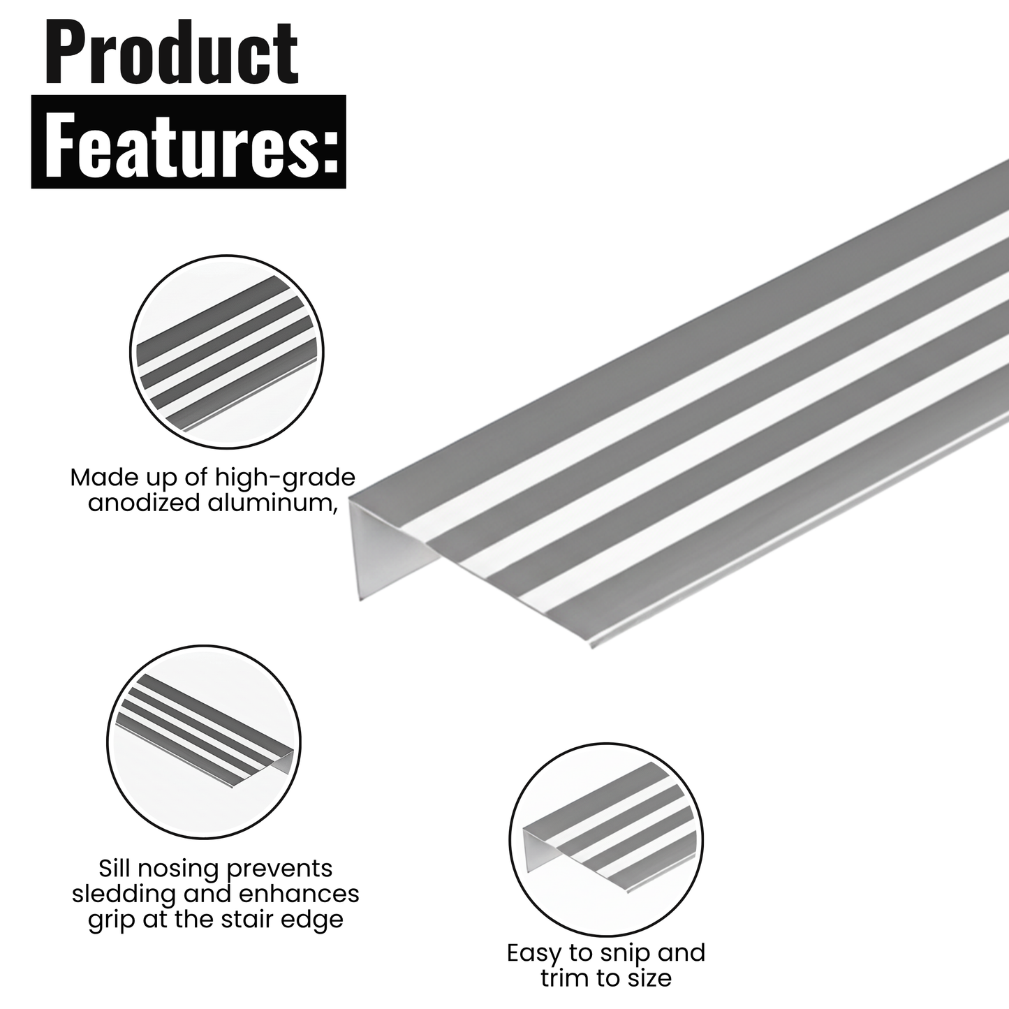 Mill Aluminum Stair Nosing 36" length – Heavy-Duty Stair Edge Protector, Non-Slip Stair Nose Molding, Scratch-Resistant Stair Sill Trim for Safety & Durability.