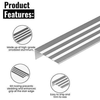 Mill Aluminum Stair Nosing 36" length – Heavy-Duty Stair Edge Protector, Non-Slip Stair Nose Molding, Scratch-Resistant Stair Sill Trim for Safety & Durability.