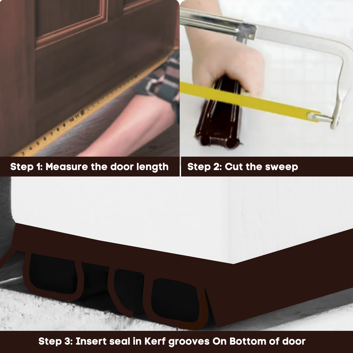 KC Hardware Vinyl Door Bottom Sweep with Notched Kerfs, Weather Stripping Seal, Under Door Seal for Front and Exterior Doors, 7/8" Width, Dark Brown (36 Inch)