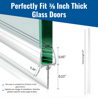 KC Hardware 36 Inch Frameless Clear Door Bottom Seal with Wipe, Shower Door Sweep for 1/4 Glass- Stops Water Leakage and Shower Leaks