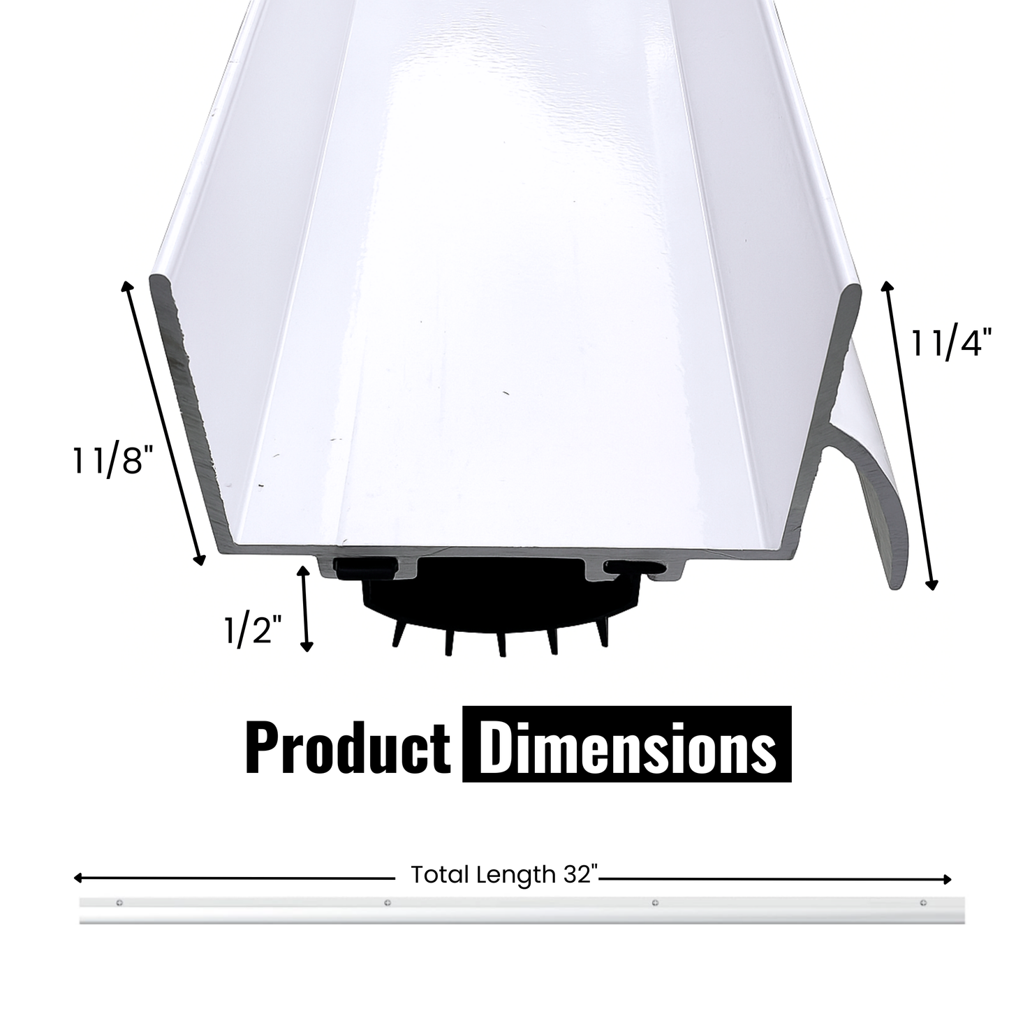Aluminum U-Shaped Door Bottom Sweep with Drip Cap, 1 3/4" Width