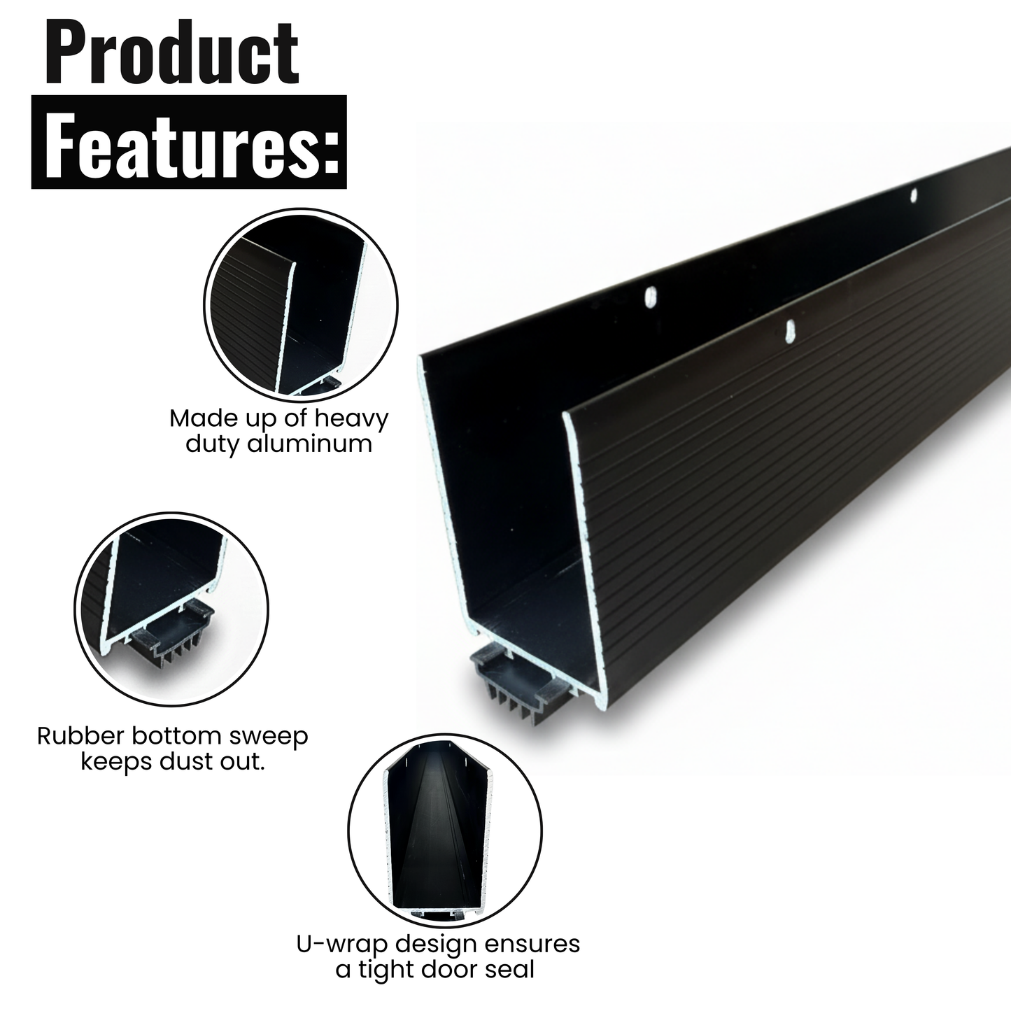 Storm Door Bottom Sweep Black U-Wrap Aluminum 36" x 1-3/4" x 3"